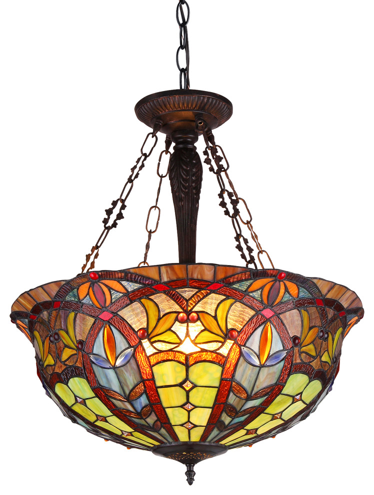 LORI Tiffany-style 3 Light Victorian Inverted Ceiling Pendant Fixture 22inches S