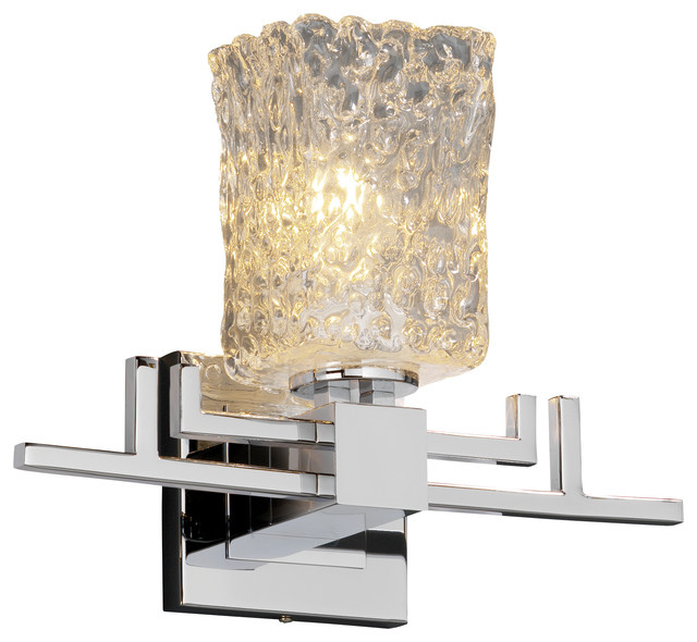 Veneto Luce Aero Wall Sconce, Square With Rippled Rim, Clear Textured Glass