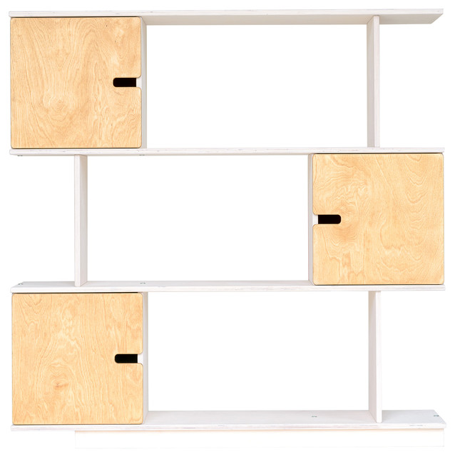 PIX Modular Shelving Unit, White and Oak, 3 Cupboards