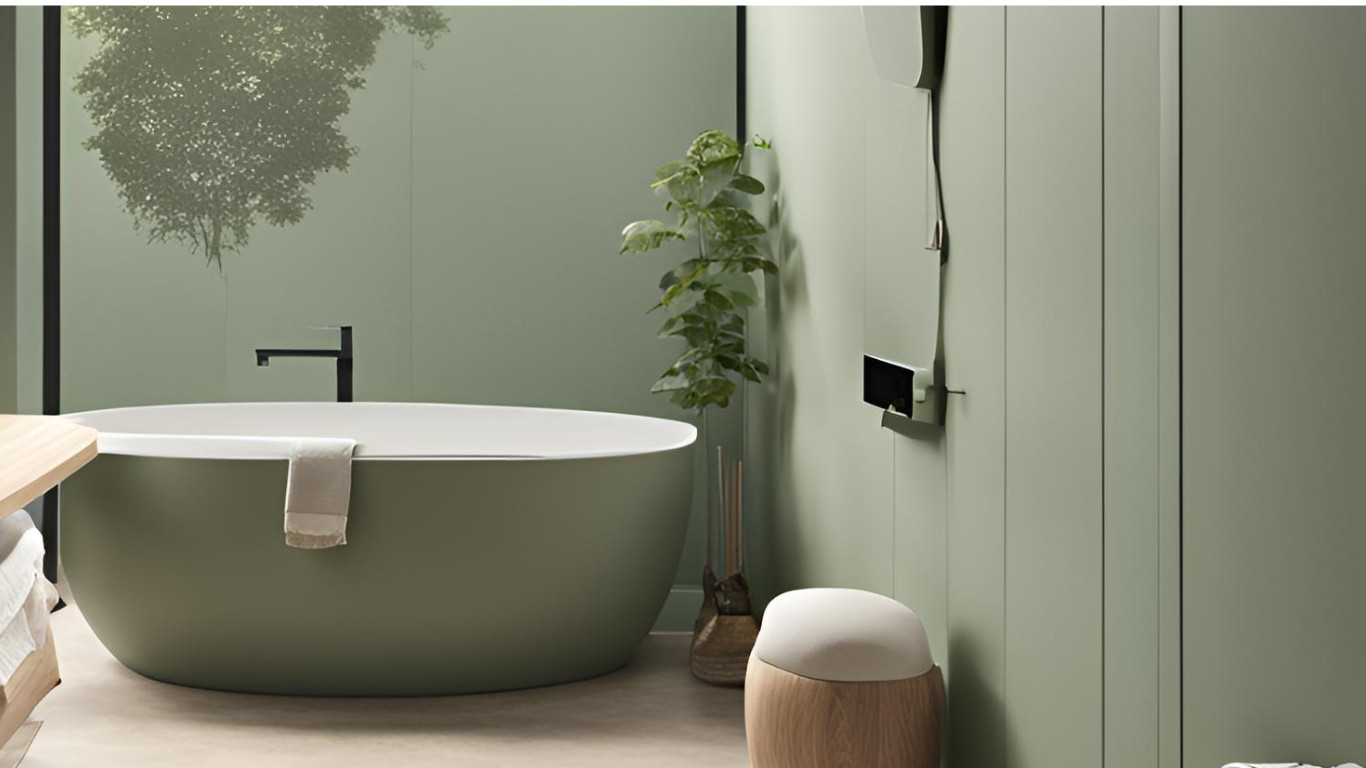 Calming Green and Brown Bathroom in Kentish Town