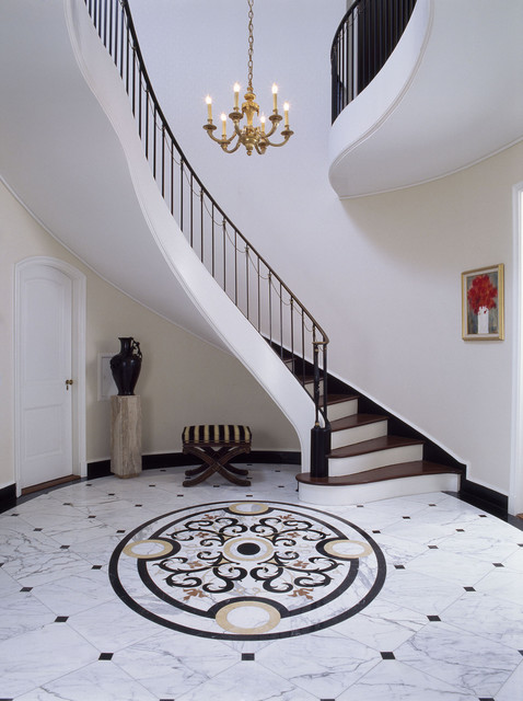 Entry Stair Hall With Marble Floor Traditional Entry Santa