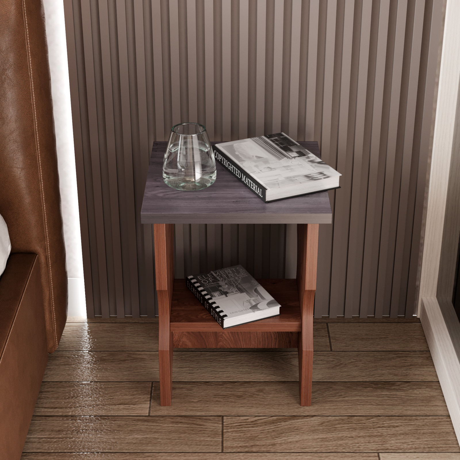 Табурет-столик 2 в 1 ЧАЙНЫЙ в спальне / цвет темный