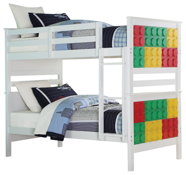 Acme Playground Twin Bunk Bed White And Multi Color Acme Playground Twin Bunk Bed White And Multi Color Contemporary Beds By Furniture
