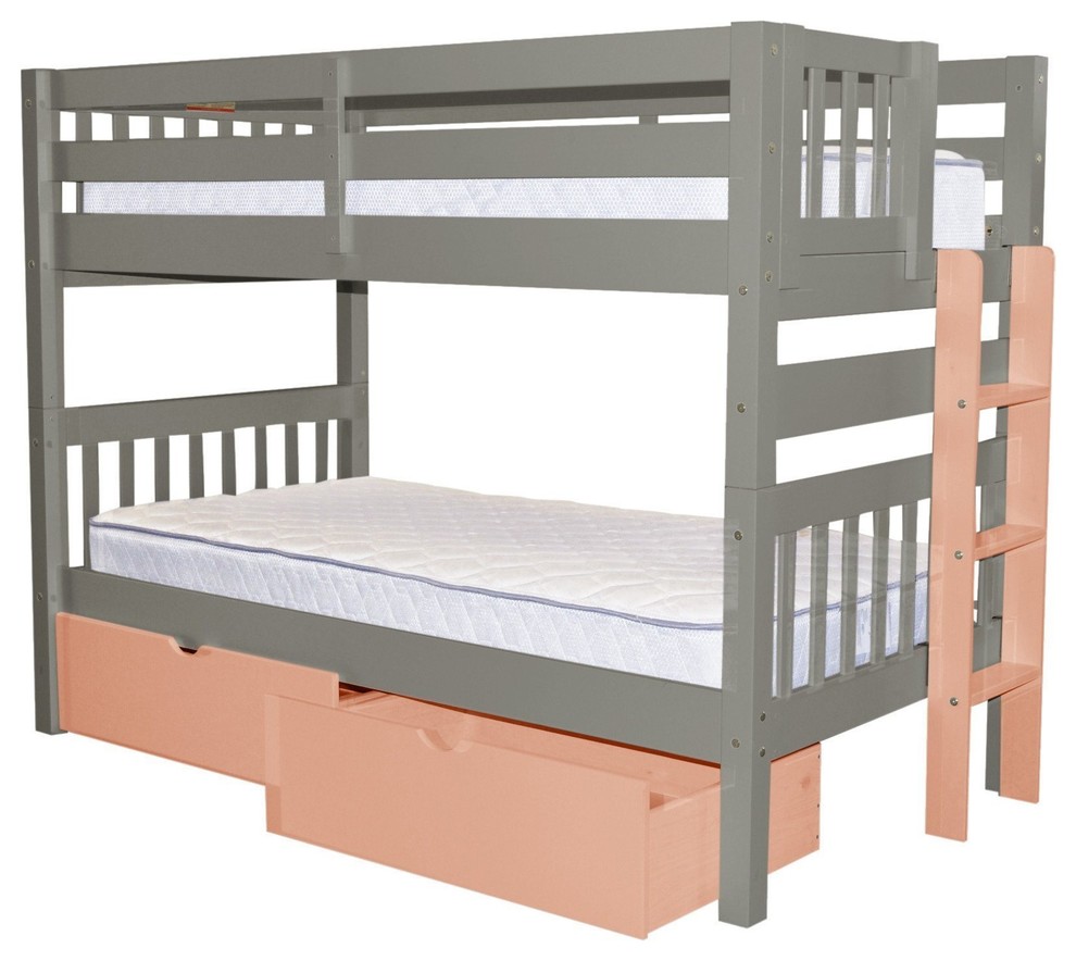 Bedz King Bunk Beds Twin Over Twin With Pink End Ladder 2 Pink