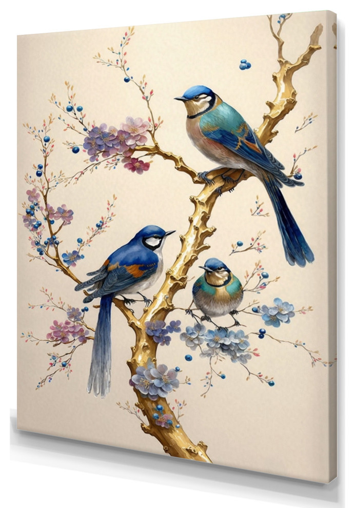 Multicolor Birds On Plum Blossoms Tree
