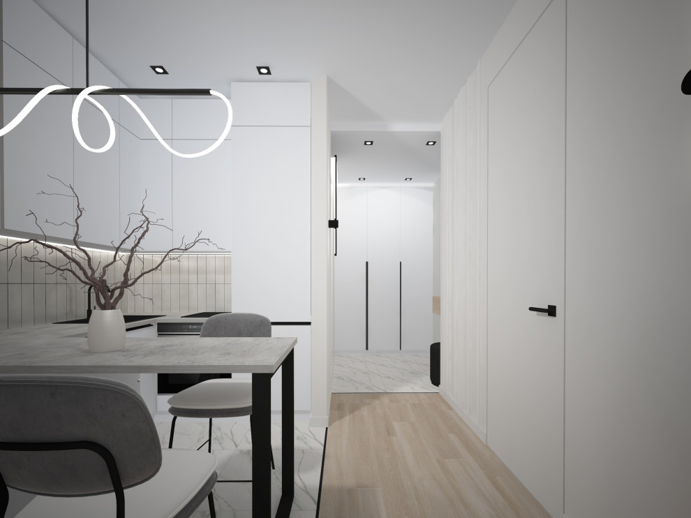 Современная кухня-гостиная. Площадь 17 м2