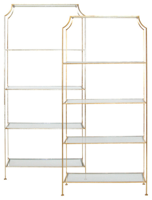 Worlds Away Gold Leafed Etagere with Clear Glass Shelves CHLOE G