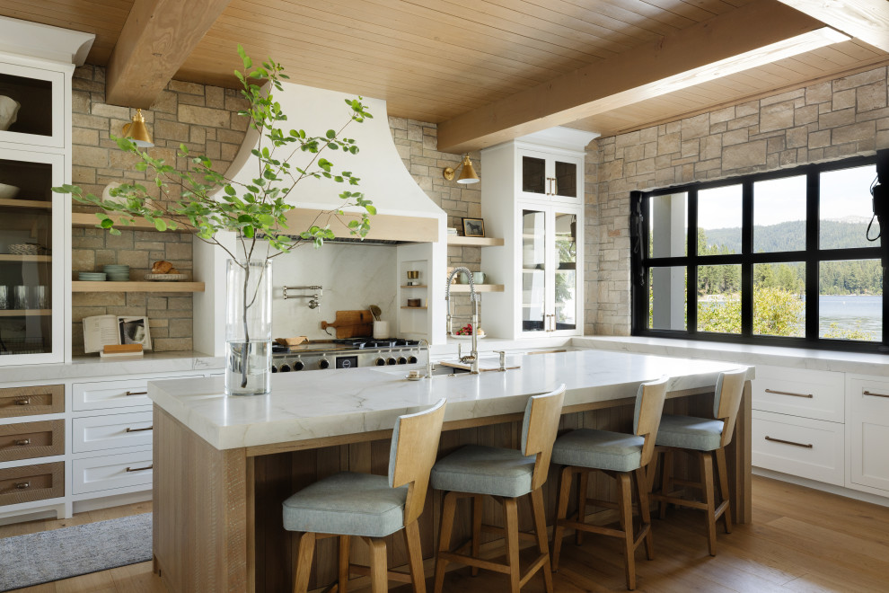 Payette Lake Home - Kitchen with island, pass through window.