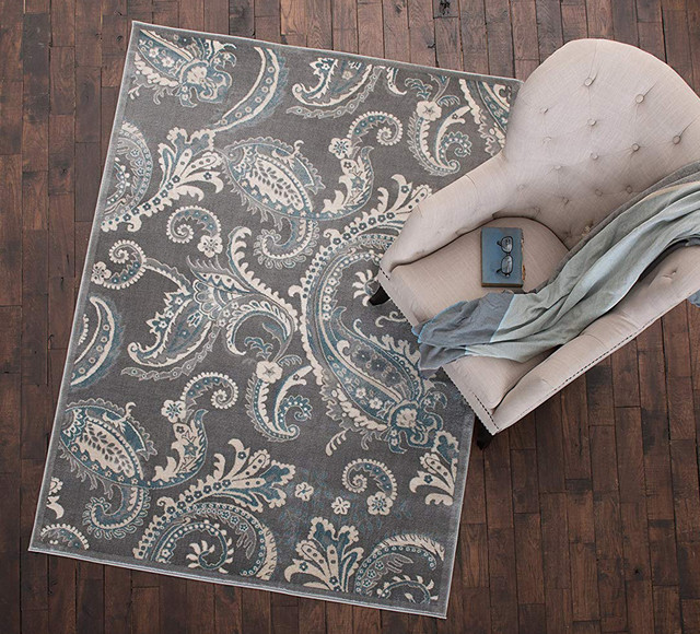 Brentwood Paisley Contemporary Area Rug Farmhouse Hall And Stair