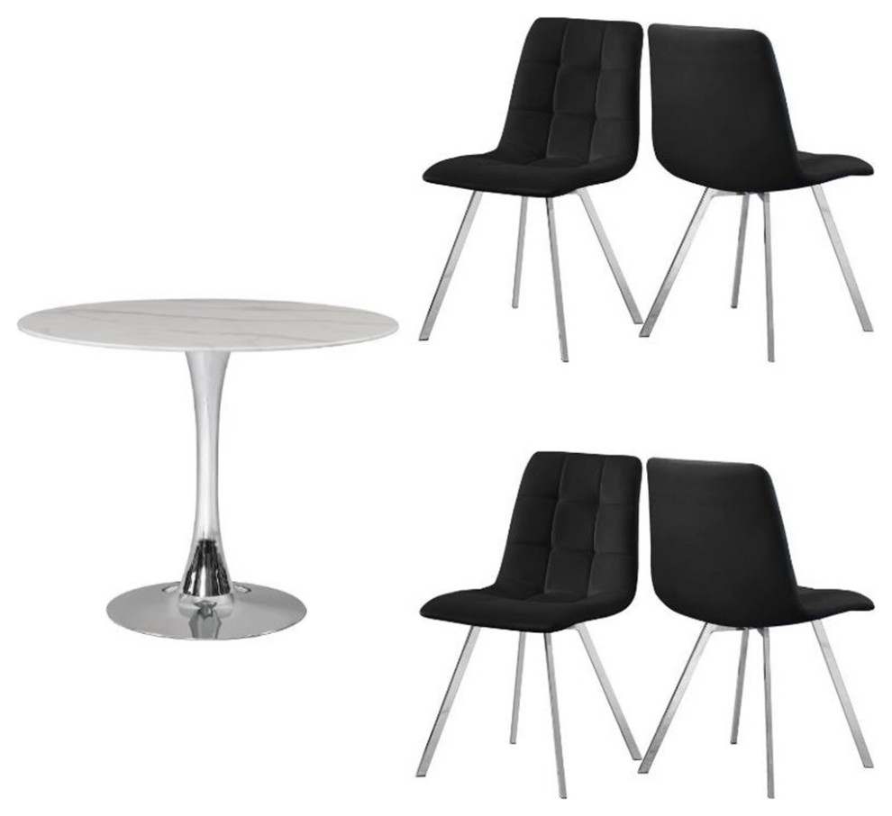 Home Square 5Piece Set with Tulip 36" Dining Table & 4 Dining Chairs