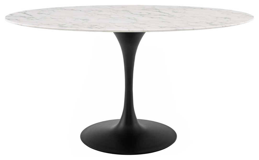 Modern Room Oval Dining Table, Artificial Marble Stone Metal, Black White