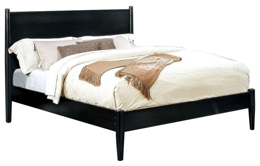 Wooden Queen Bed, Black Finish Midcentury Platform Beds by SIMPLE