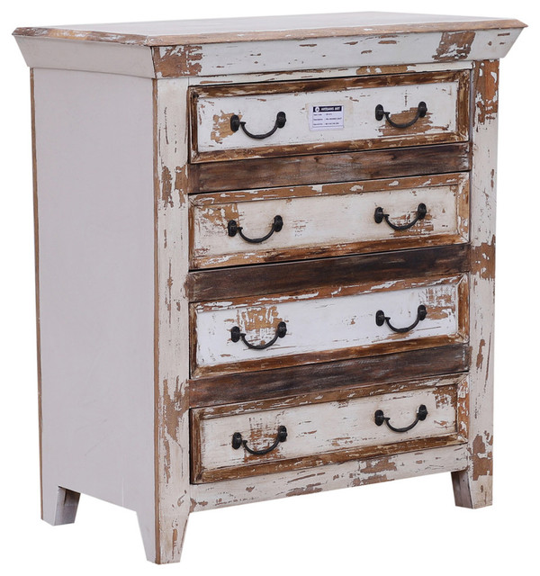 Leigh Distressed Reclaimed Wood White Bedroom Dresser With 4