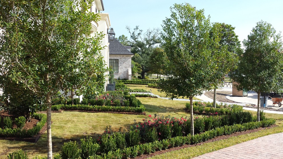 This is an example of a traditional front yard garden in Houston.