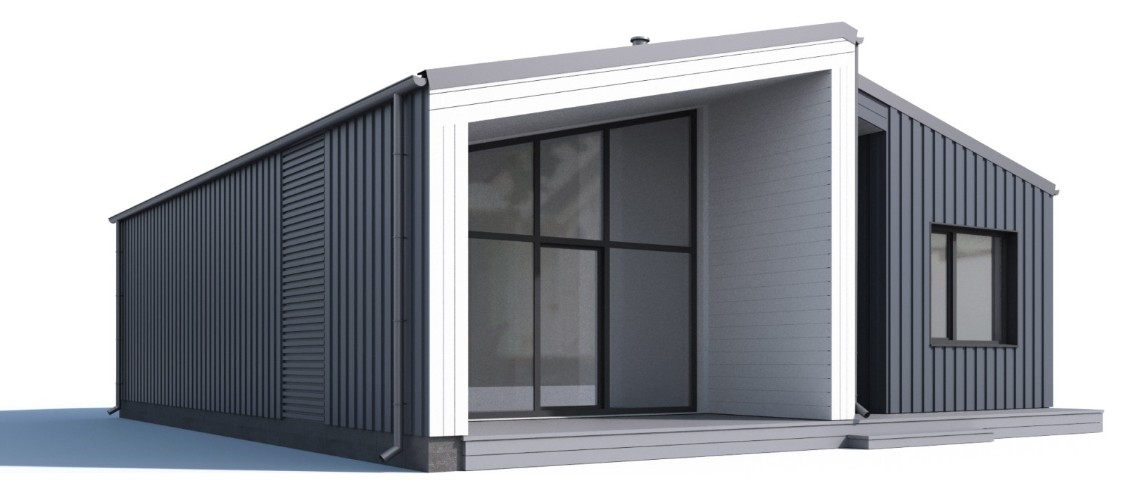 Небольшой каркасный дом с просторной гостиной, 74 м.кв.