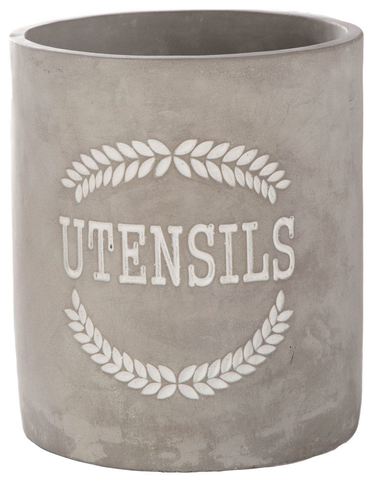 Cement Utensil Holder with Engraved Design Body Shiny Gray Finish ...