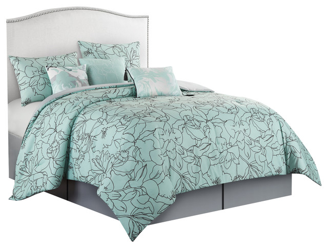 7 Piece Comforter Set Aqua Gray, Teal And Gray Bedding Sets