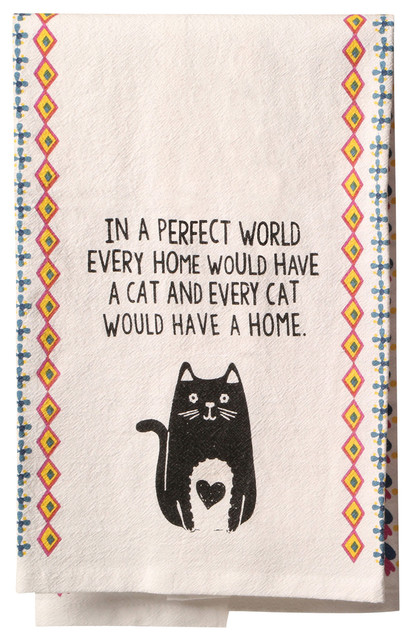 Natural Life In a Perfect World Cat Dish Towel - Cotton Flour Sack Kitchen Clot