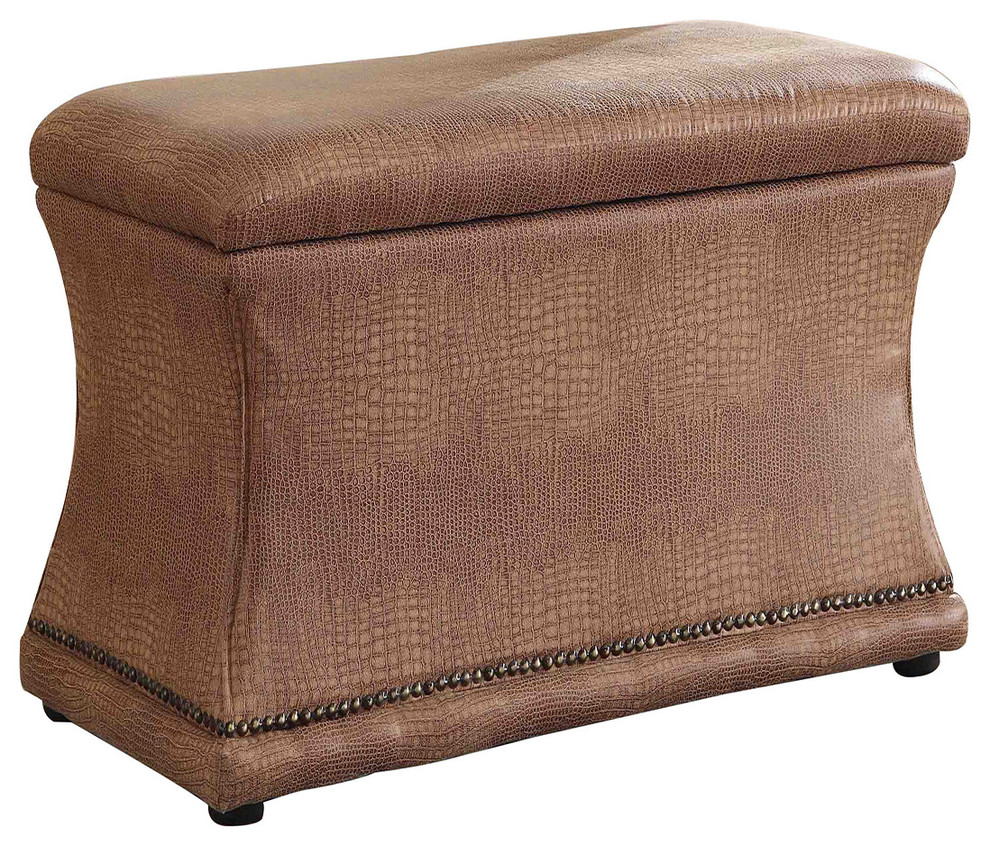 18" Tall Storage Ottoman, Brown Croc - Transitional - Footstools And