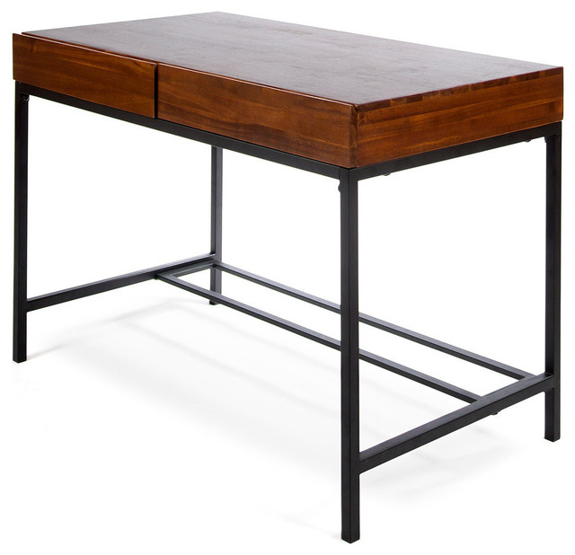 Gdf Studio Elrod Dark Oak Acacia Wood Storage Desk With Rustic Metal Iron Accent
