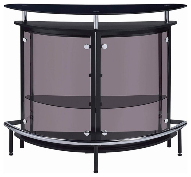 Pemberly Row Contemporary Glass Home Bar in Black and Chrome