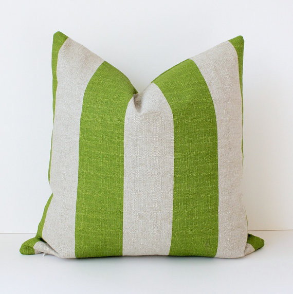 Striped Lime Green Designer Pillow Cover By Whitlock & Co.