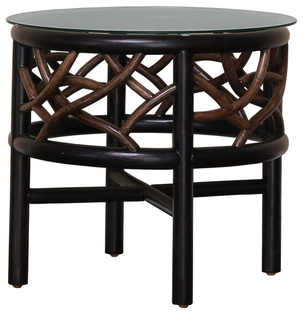 Panama Jack Trinidad End Table With Glass Tropical Side Tables