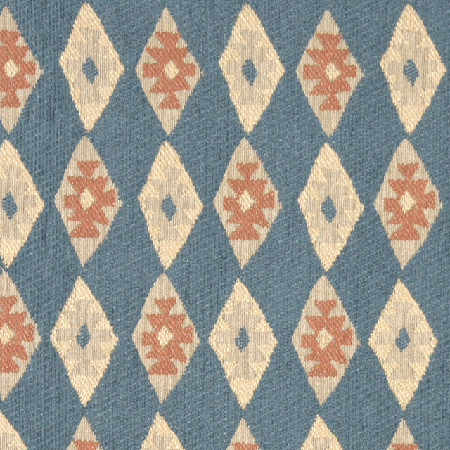Blue, Salmon and Beige, Diamond Southwest Style Upholstery Fabric By