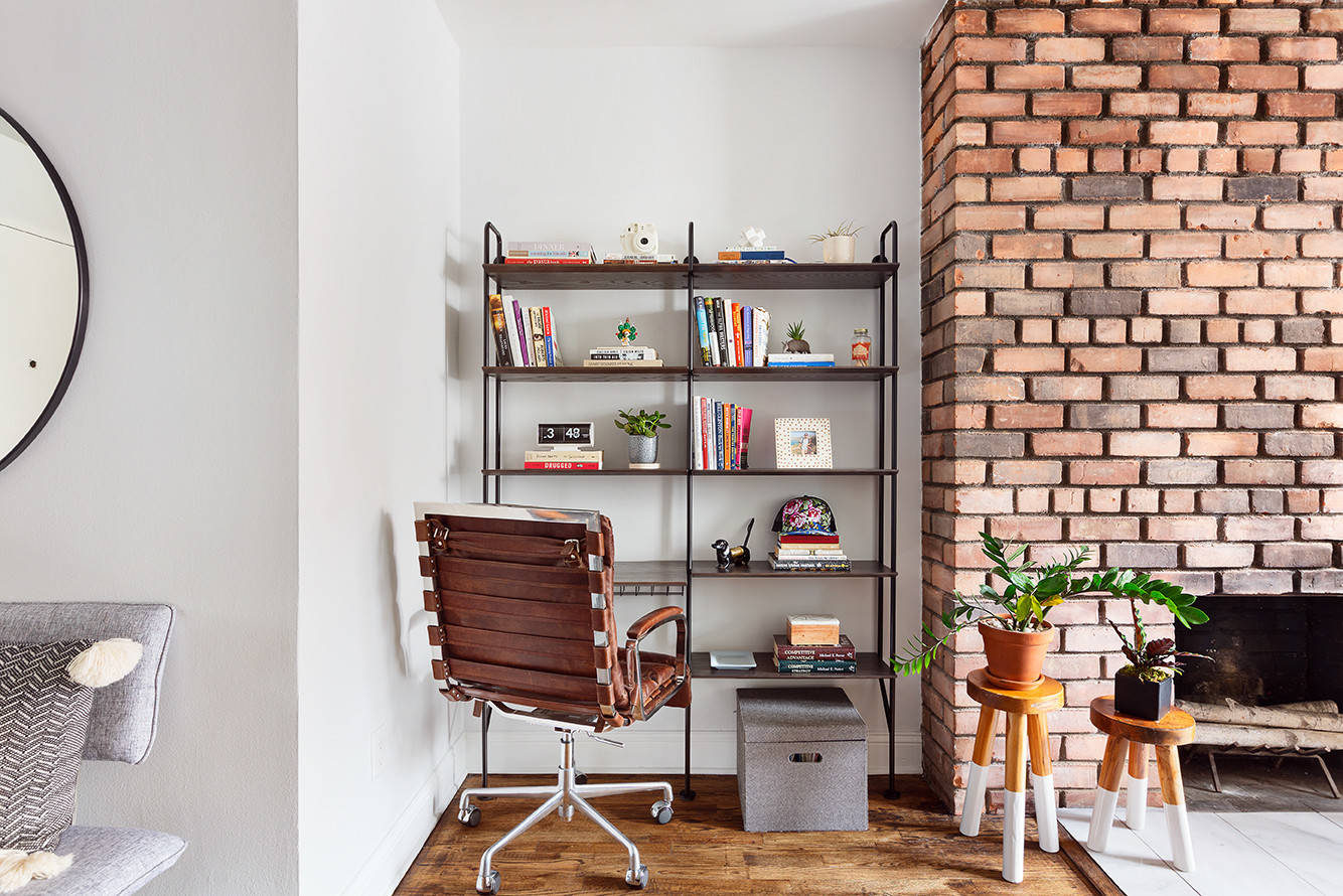 75 Home Office with a Brick Fireplace Ideas You'll Love - December, 2025 |  Houzz, image size:1334x890