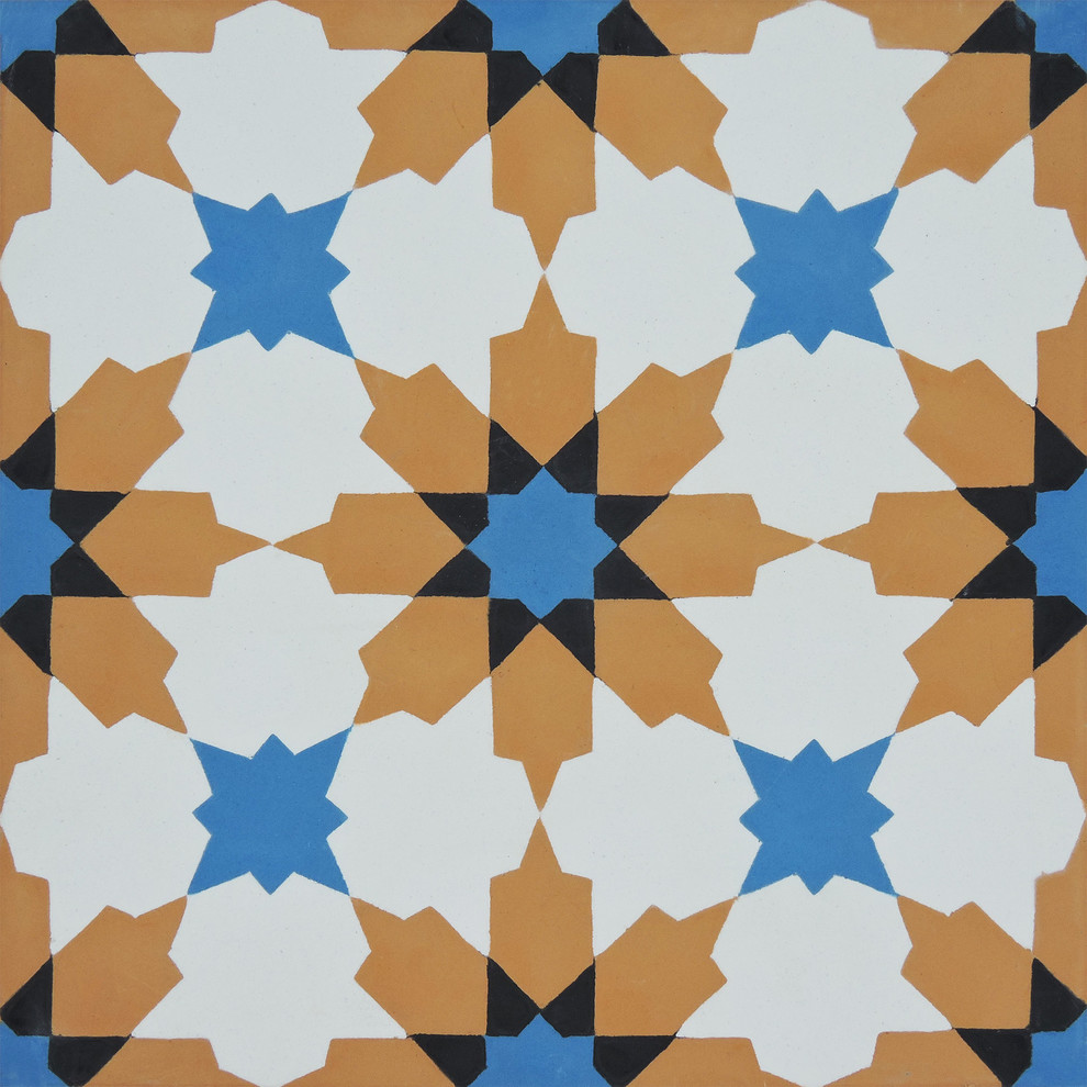 Ahfir Handmade Cement Tile, Orange/Blue/Black, Set of 12 - Contemporary -  Wall And Floor Tile - by MoroccanMosaicTile House | Houzz