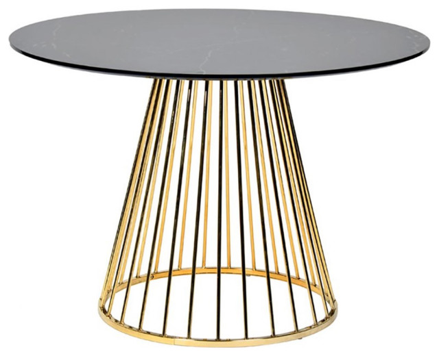 Limari Home Holly Round Modern Stainless Steel Dining Table in Black