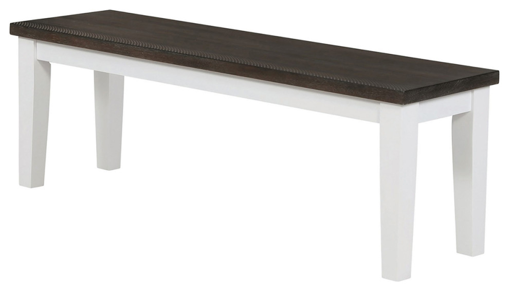 Wood Dining Bench, Espresso and Antique White Farmhouse Dining