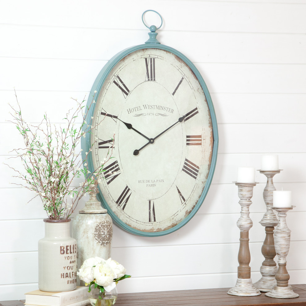 Sonia Oval Wall Clock Farmhouse Wall Clocks by Houzz
