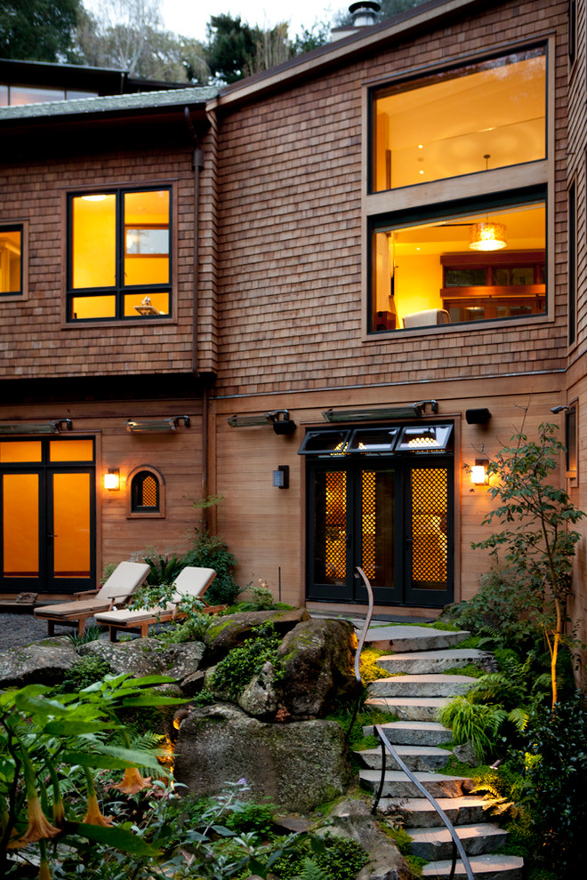 Design ideas for a transitional exterior in San Francisco with wood siding.
