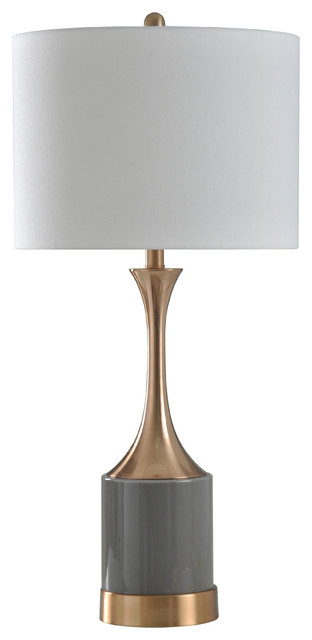 white and copper table lamp