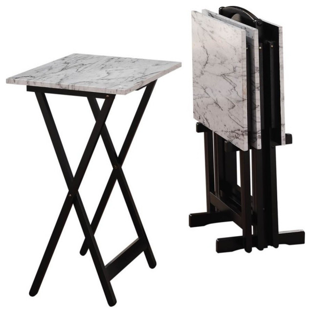 Rubberwood Tray Table Set, Black Transitional Tv Trays by GwG Outlet