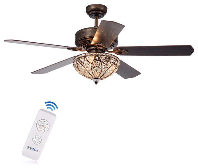 Gliska 52-Inch Lighted Ceiling Fan with Crystal Bowl Shade (Remote Controlled)