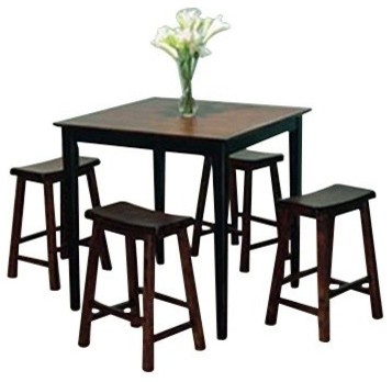 Powell Antique Black Brown Table with 4 Counter Height Stools