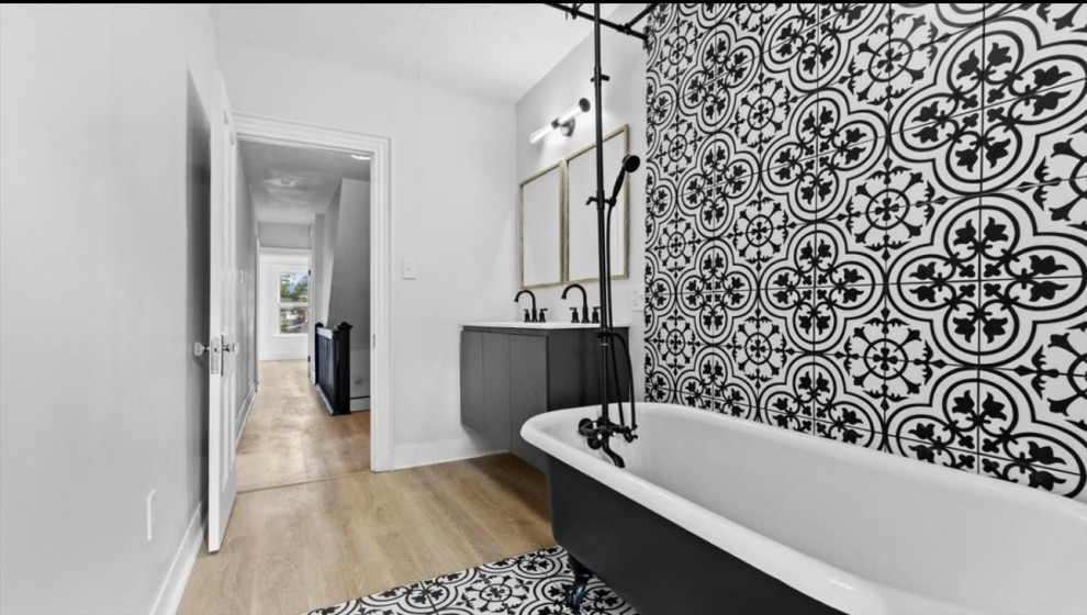 Bathroom Renovation with Decorative Tile and Double Vanity