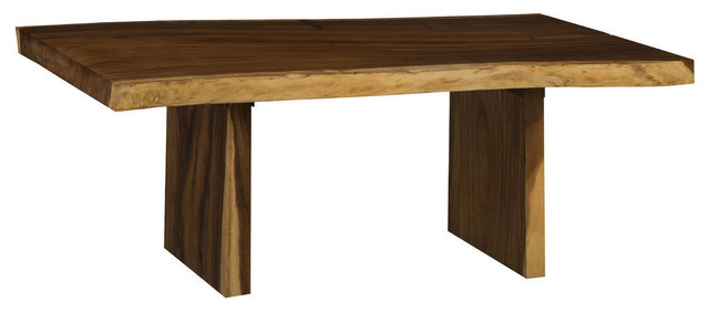 76" L Dining Table, Solid Acacia Wood, Slab, Top Brown Amber Grain Live Edge