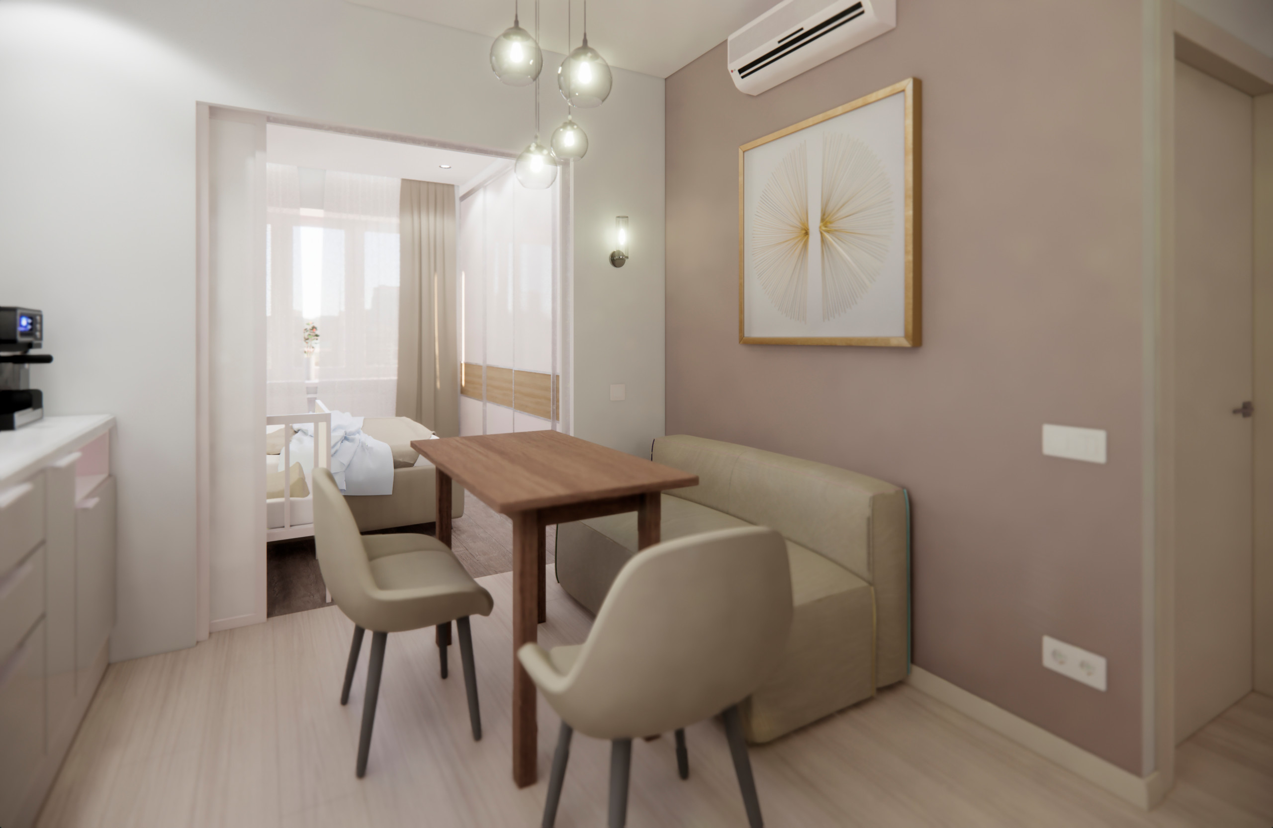Квартира в минималистичном стиле в Пушкино - прихожая, кухня и гостиная