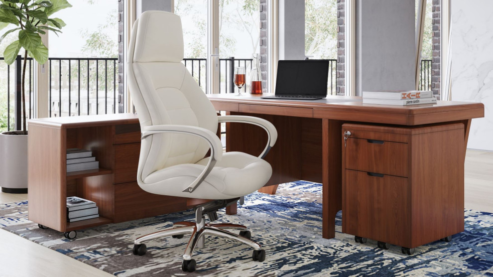 70” Modern Quincy Light Cherry Wood Desk Rolling Return Storage