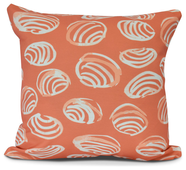 Clams, Animal Print Outdoor Pillow,Orange, 16" x 16" Beach Style Outdoor Cushions And
