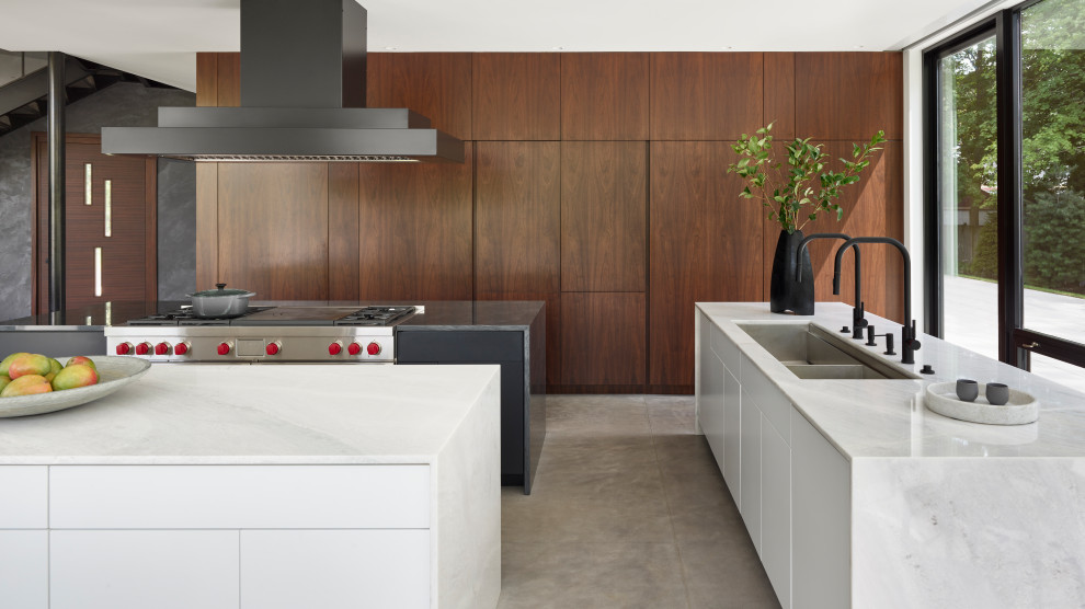 North Shore Less is More - Black and White Kitchen  xblack and white kitchen ideas  xblack painted custom hood  xbreakfast table  xcontemporary kitchen  xcontemporary kitchen design  xcustom design  xfull height windows  xhigh ceilings  xkitchen islands  xkitchen with a view  xMultiple islands  xmultiple kitchen islands  xoperable tall full height windows  xwhite quartzite countertop  xWhite Quartzite Countertops Ideas  xwindow wall  xWolf range  x\