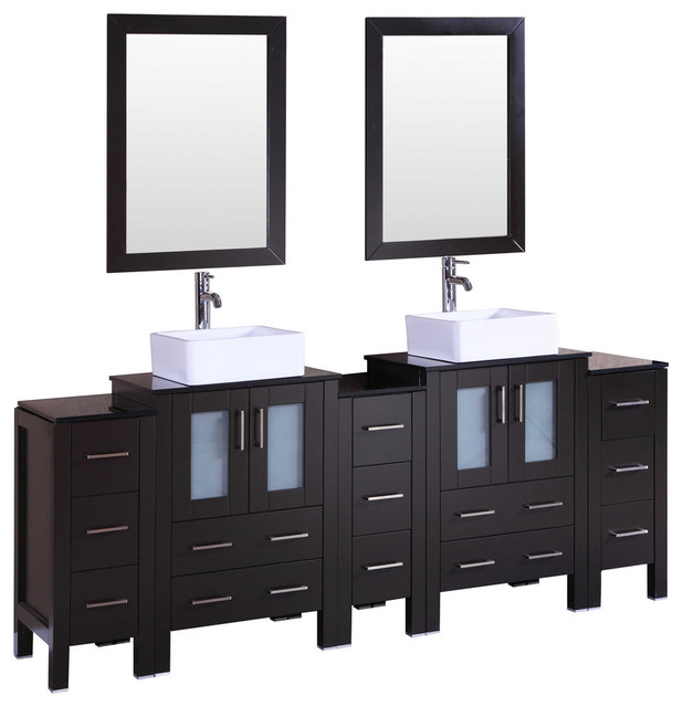 Bosconi Double Vanity Set Black Tempered Glass 84