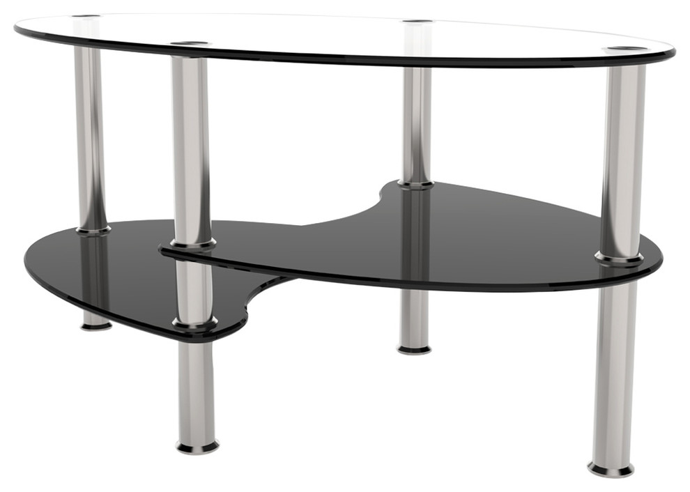 Ryan Rove Orion 38 Inch Oval Two Tier Clear And Black Glass Coffee Table Contemporary Coffee Tables By Virventures