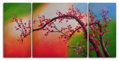 Cherry Blossom Aurora Colored 3-Piece Canvas Wall Art - 48W x 24H in.