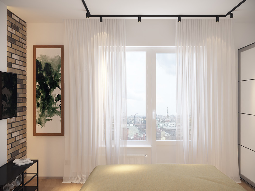 Скандинавский Минимализм. Слева от окна расположен бокс с встроенной гладильной