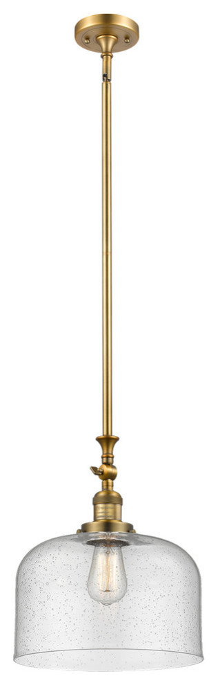 1-Light X-Large Bell 12" Pendant, Brushed Brass, Glass: Seedy