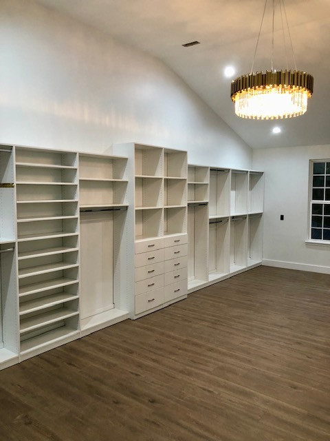 Primary Walk-in with Drawers, Double-Hang Space, and Open & Adjustable Shelving